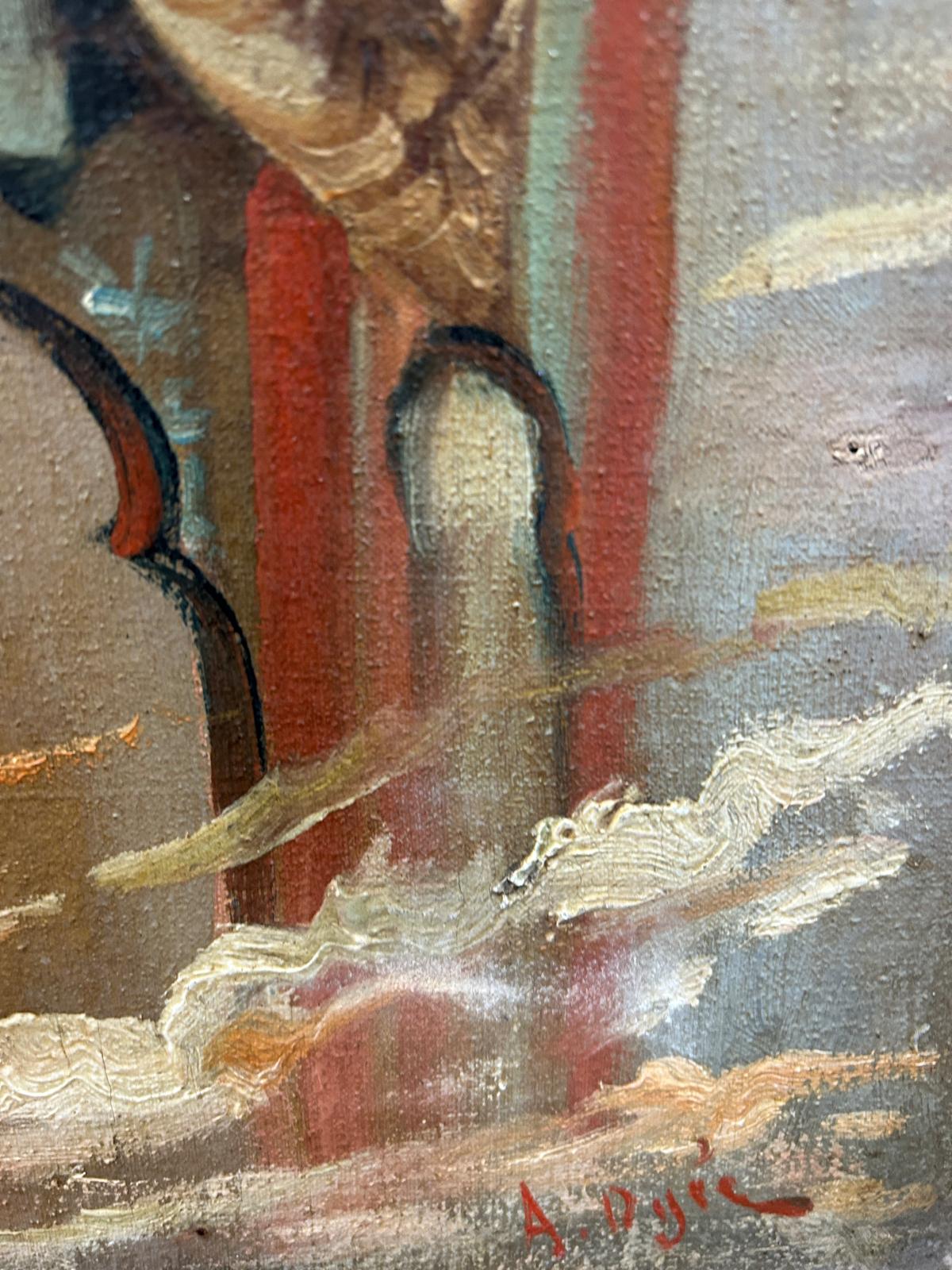 FEMALE MUSICIAN EARLY 19TH CENTURY NUDE LUTE PLAYER SIGNED OIL ON CANVAS