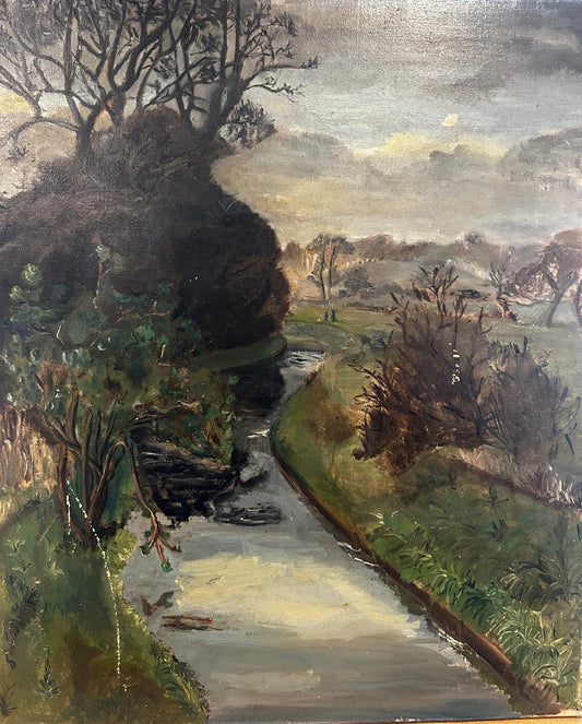 1920' Oil Painting of a Lush River Scene