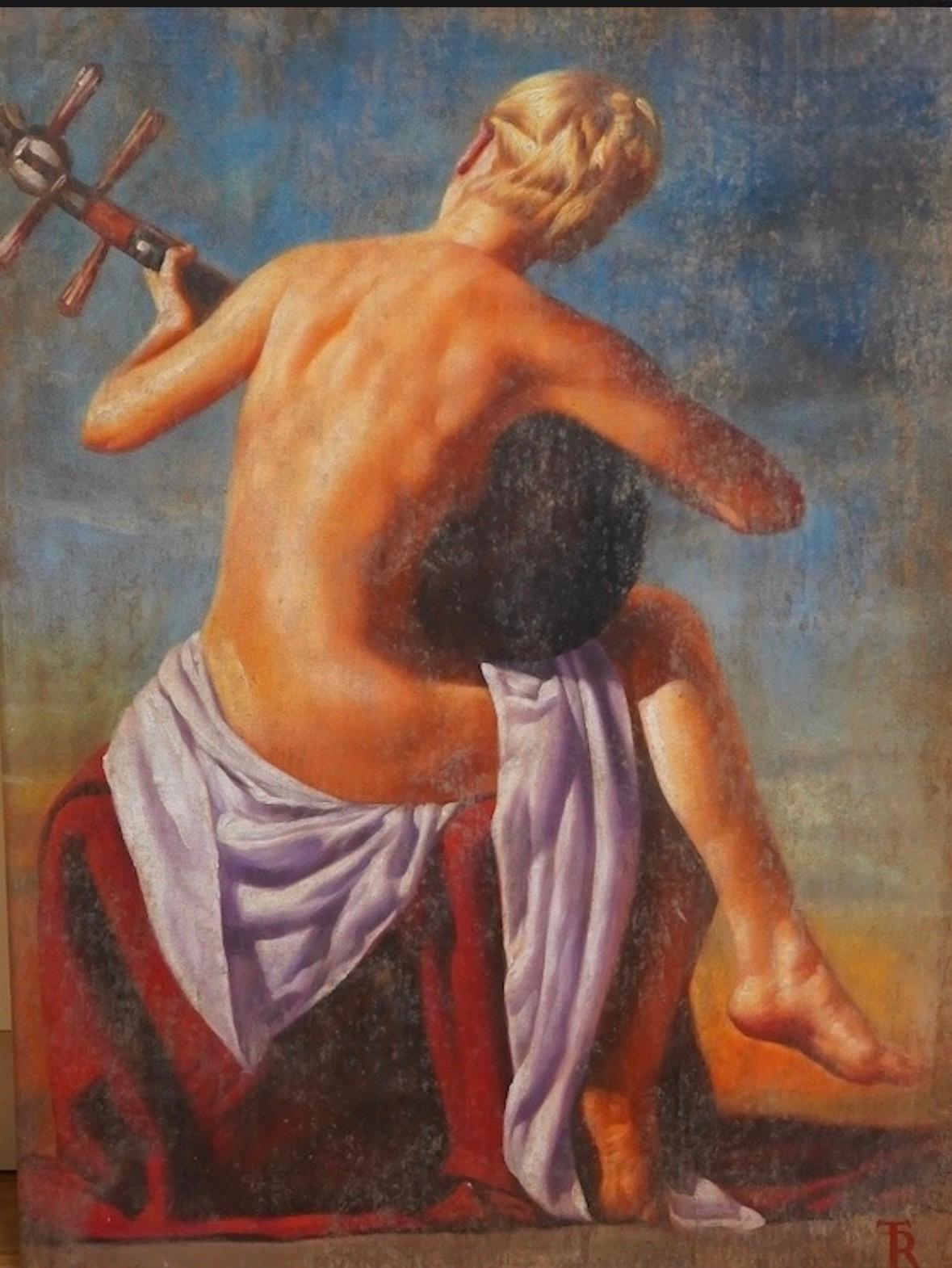 Woman Playing a Lute Oil on Canvas Tomasz Rut, Poland 1961-