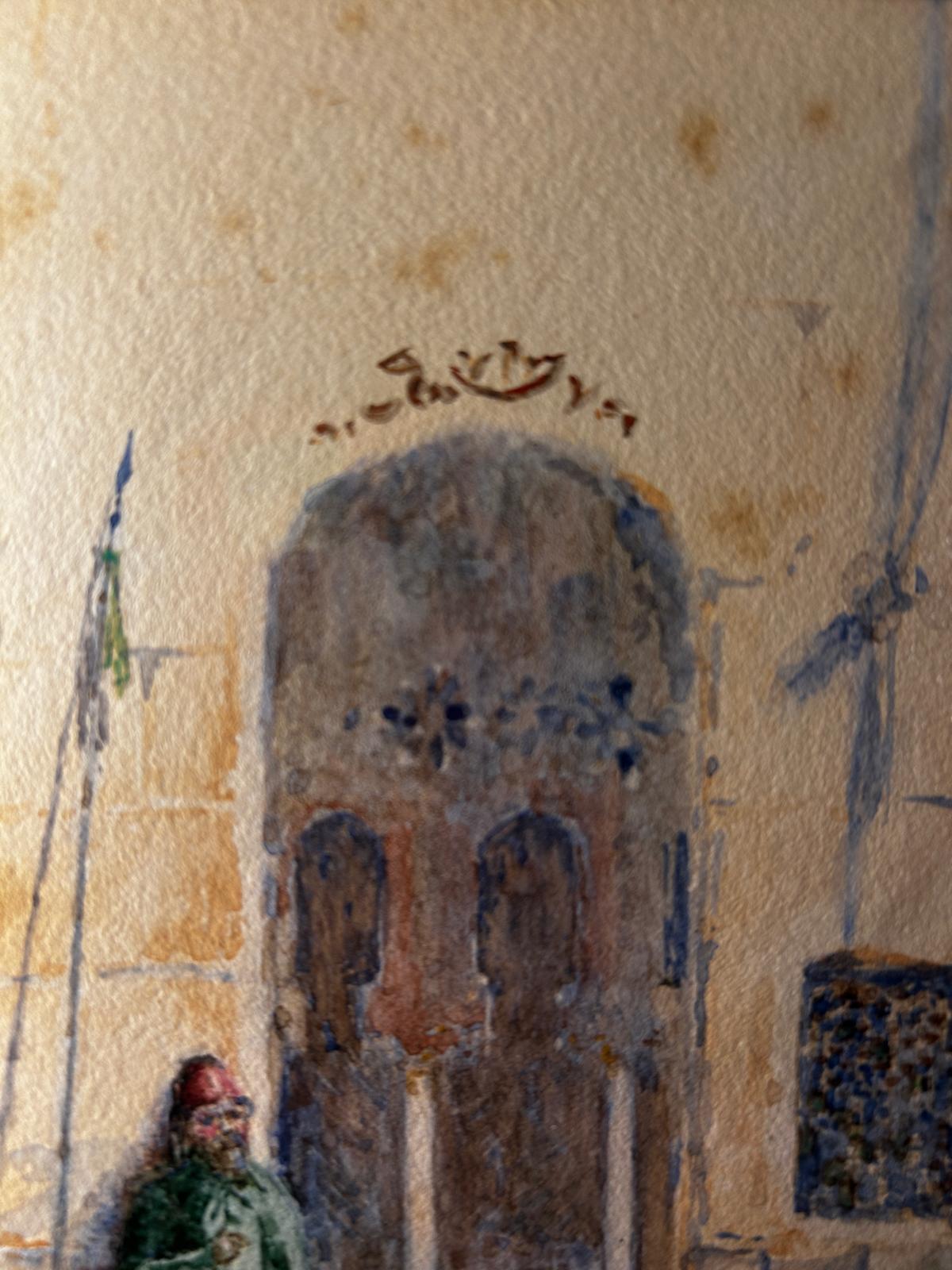 19th Century Watercolour of Tooloon Mosque, Cairo Egypt Signed and dated 1891