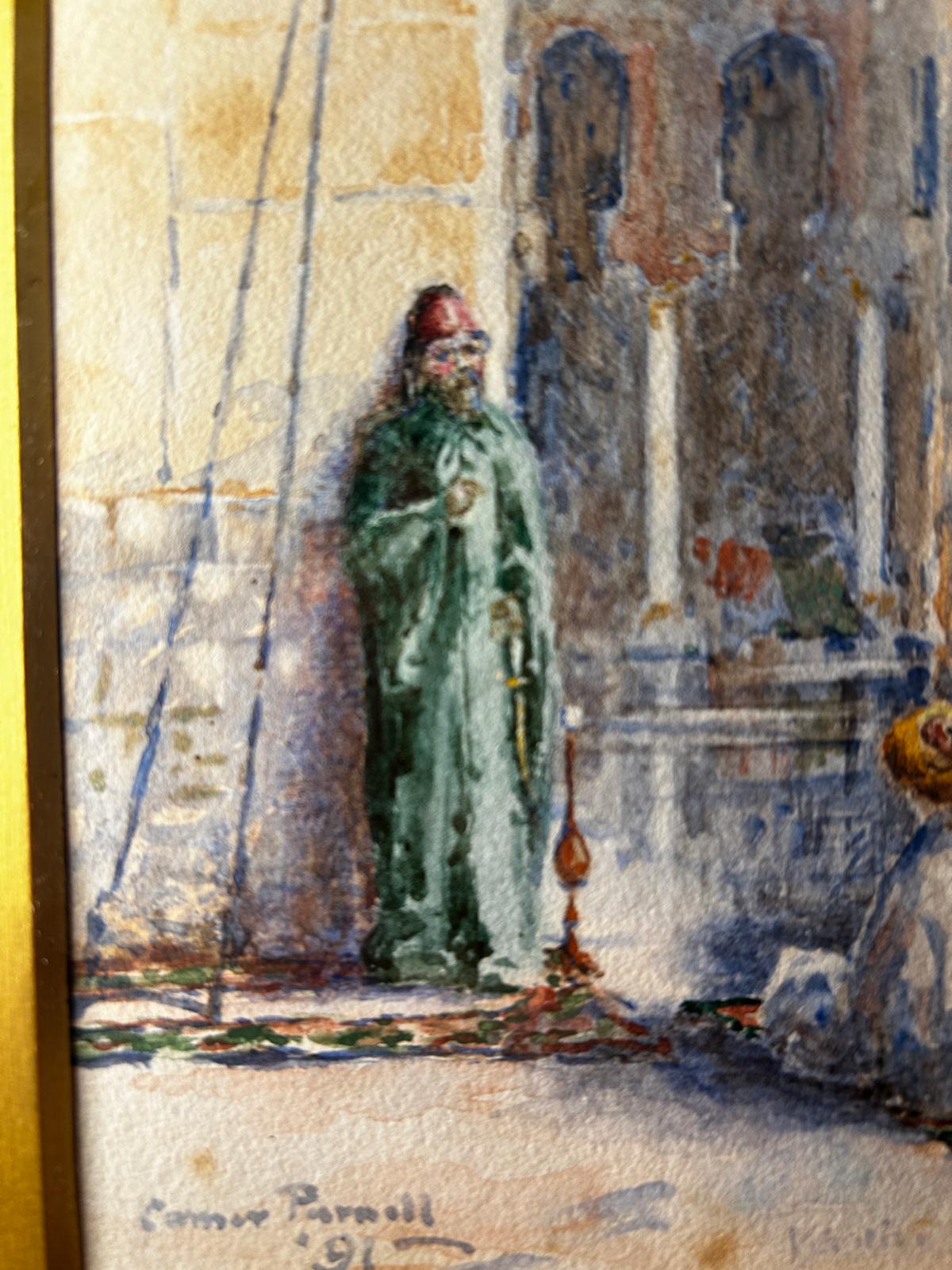 19th Century Watercolour of Tooloon Mosque, Cairo Egypt Signed and dated 1891