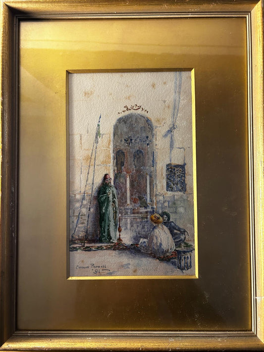 19th Century Watercolour of Tooloon Mosque, Cairo Egypt Signed and dated 1891