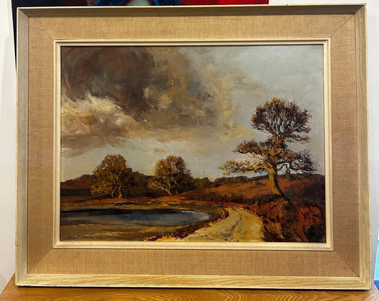 "Stomr Cloud" Mid Century Landscape Oil Painting by Jessica Bohannan Framed