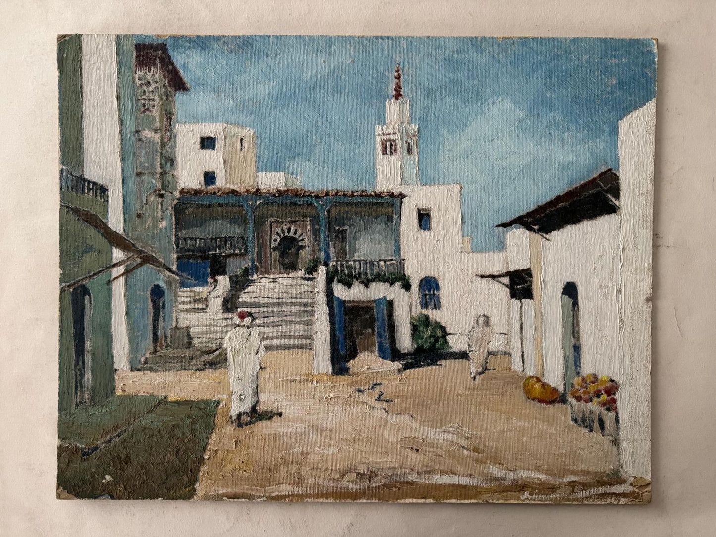 1960'S View of White Washed Building in Morocco Oil Painting