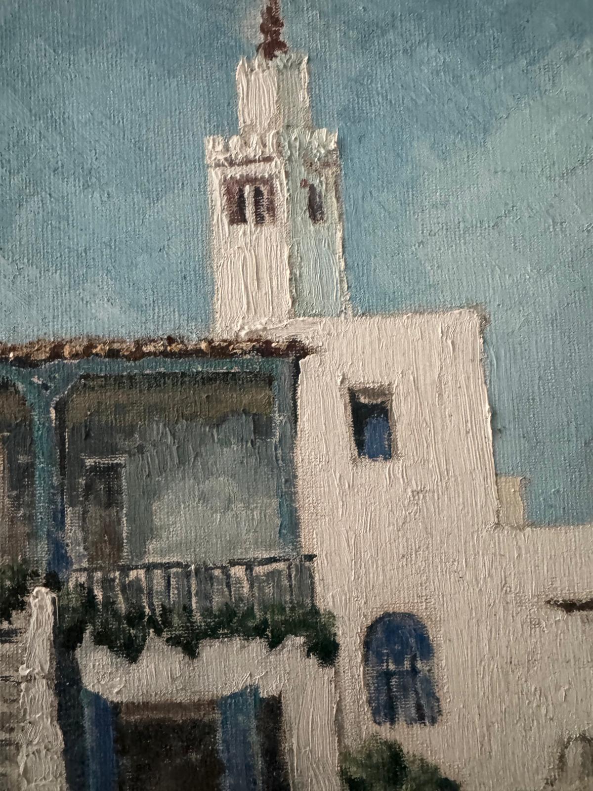 1960'S View of White Washed Building in Morocco Oil Painting