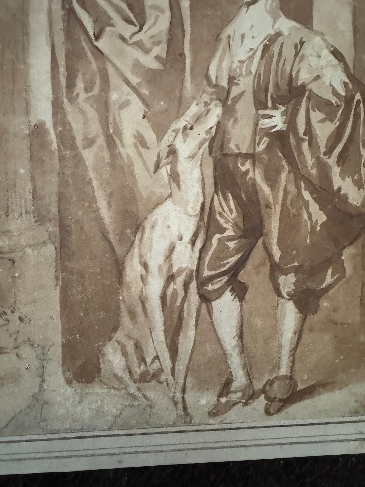 OLD MASTER DRAWING 17TH CENTURY ANTHONY VAN DYKE? - LAID ONTO BACKING SHEET