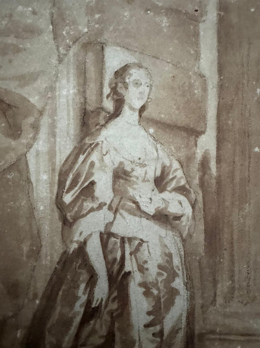 OLD MASTER DRAWING 17TH CENTURY ANTHONY VAN DYKE? - LAID ONTO BACKING SHEET