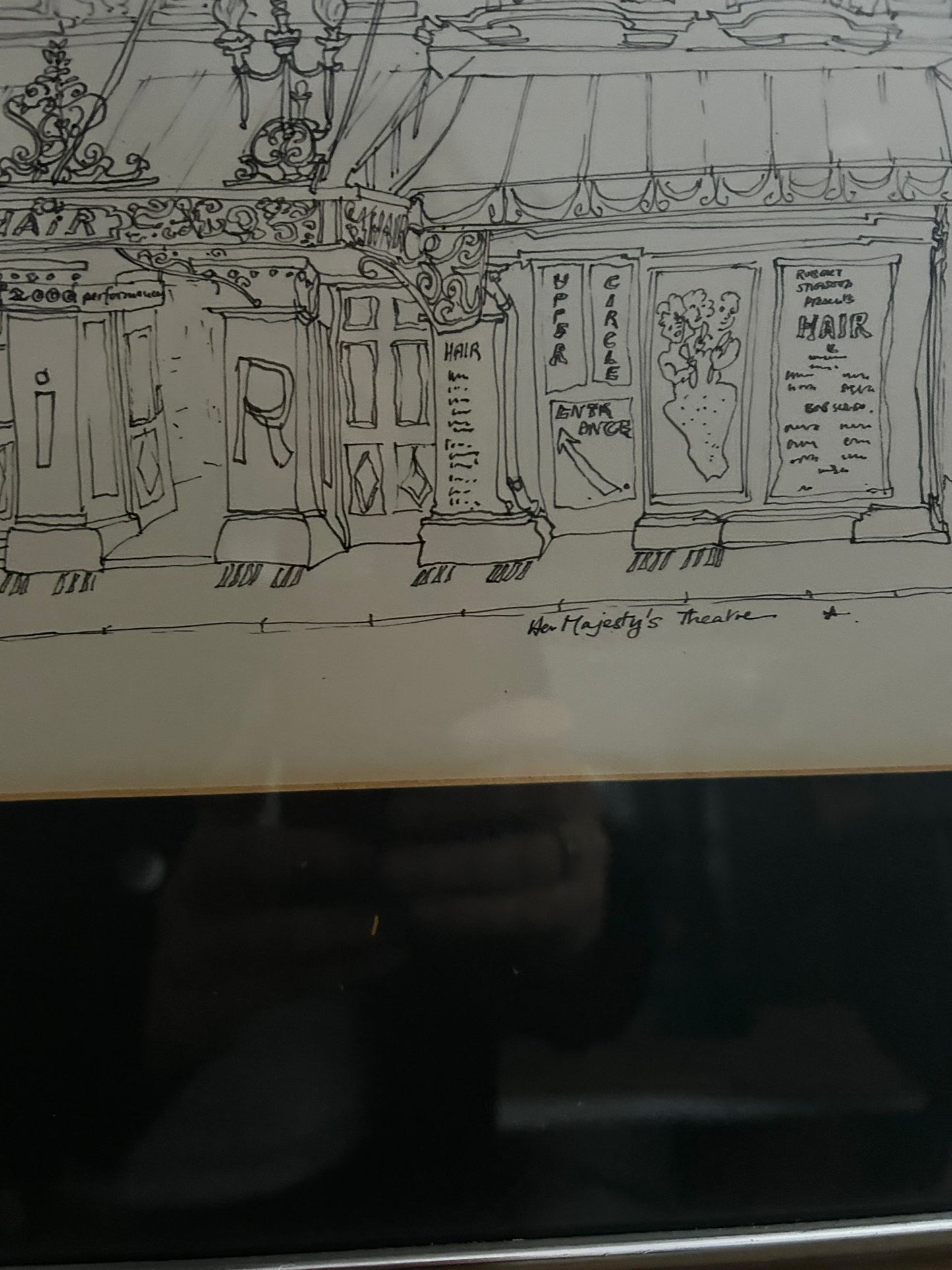Architectural Drawing of Her Majesty's Theatre  "Hair" 1975. Signed and dated. Colin Spencer