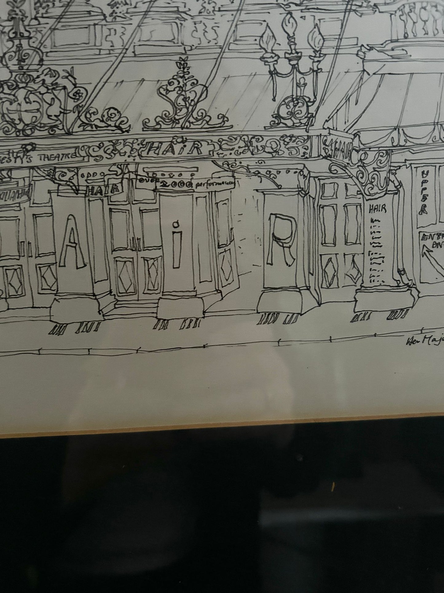 Architectural Drawing of Her Majesty's Theatre  "Hair" 1975. Signed and dated. Colin Spencer