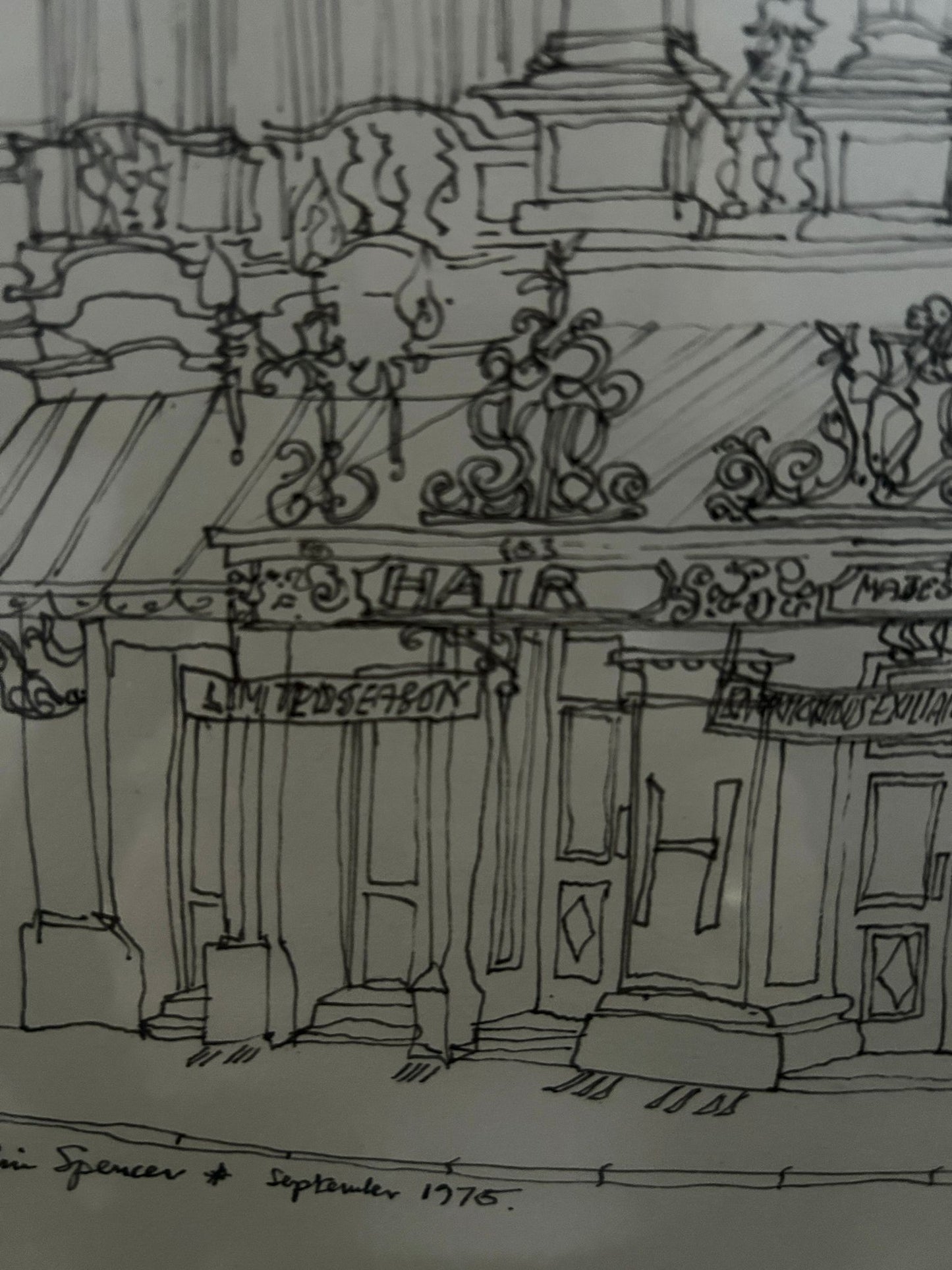 Architectural Drawing of Her Majesty's Theatre  "Hair" 1975. Signed and dated. Colin Spencer