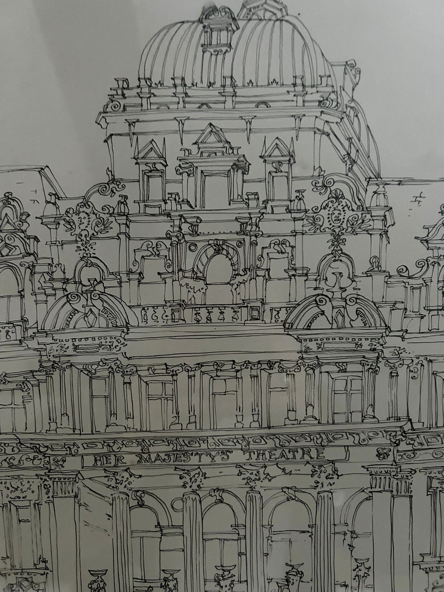 Architectural Drawing of Her Majesty's Theatre  "Hair" 1975. Signed and dated. Colin Spencer