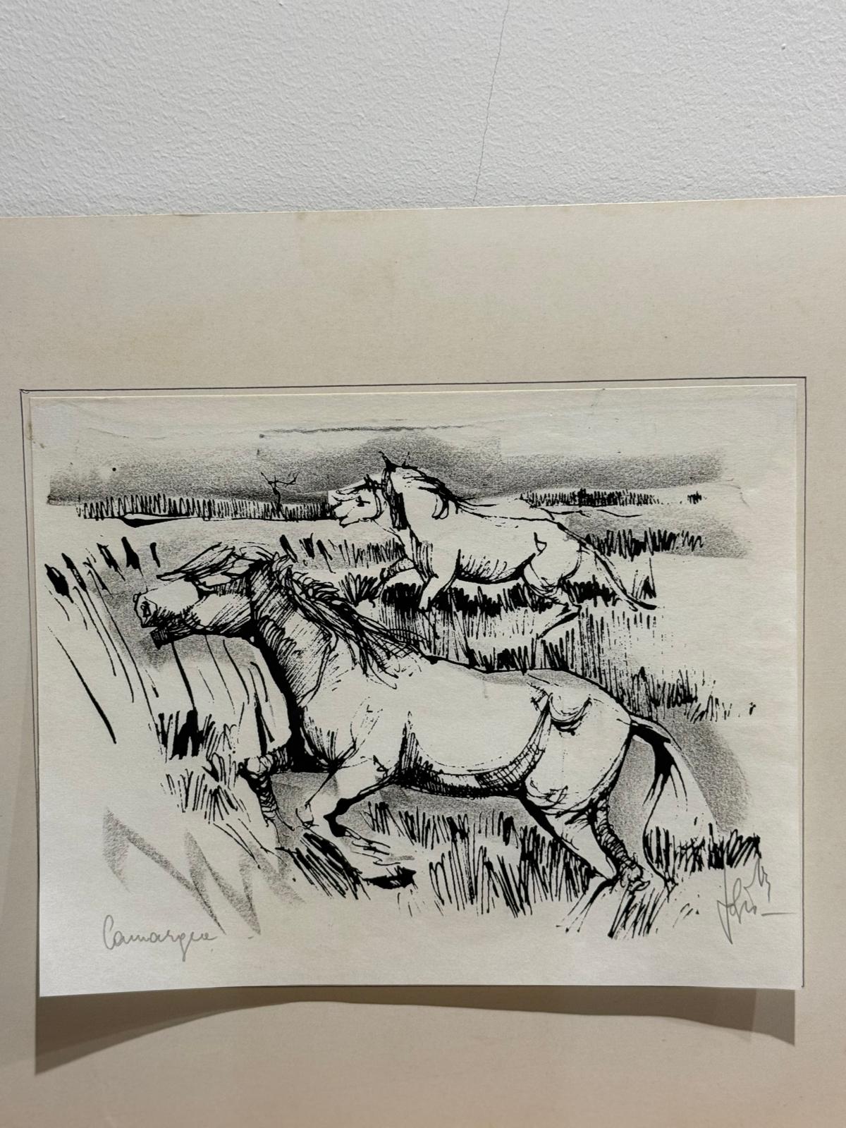 “Wild Horses” Mid Century Pen and Ink Signed