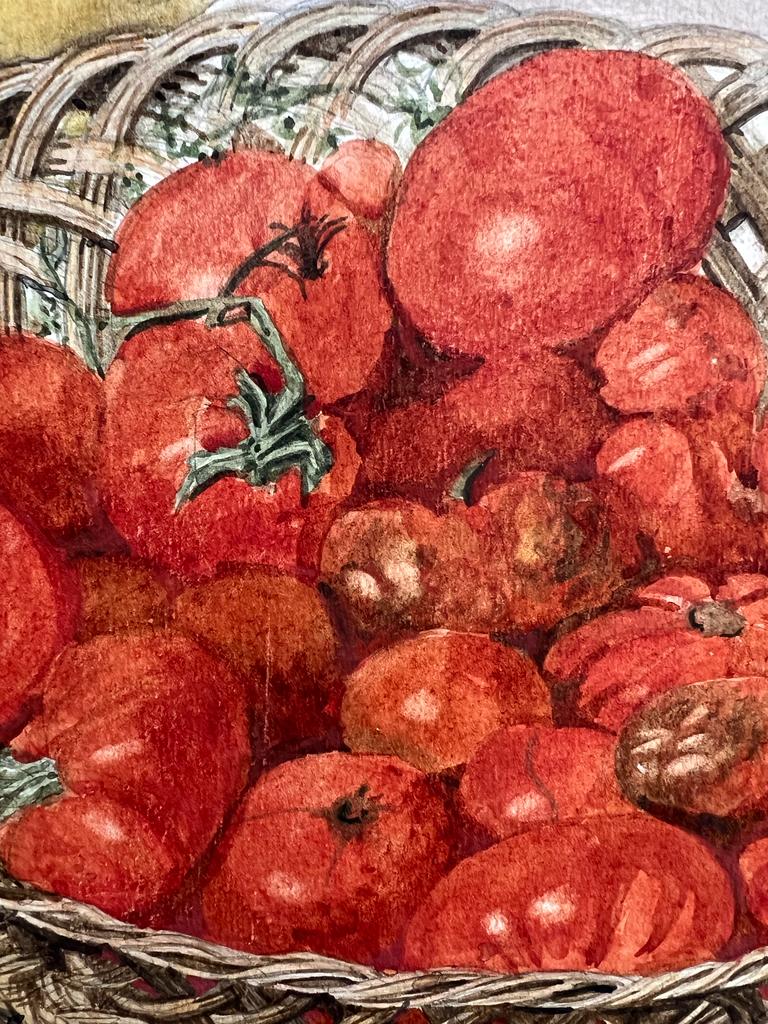 Grande natura morta ad acquerello di frutta e pomodori 