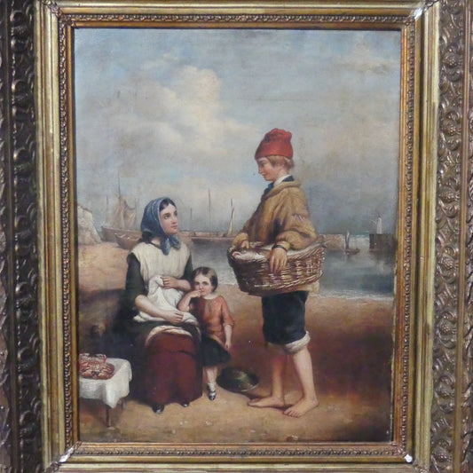 William Shayer (inglese, 1811-1892). I figli dei pescatori, olio su tela 