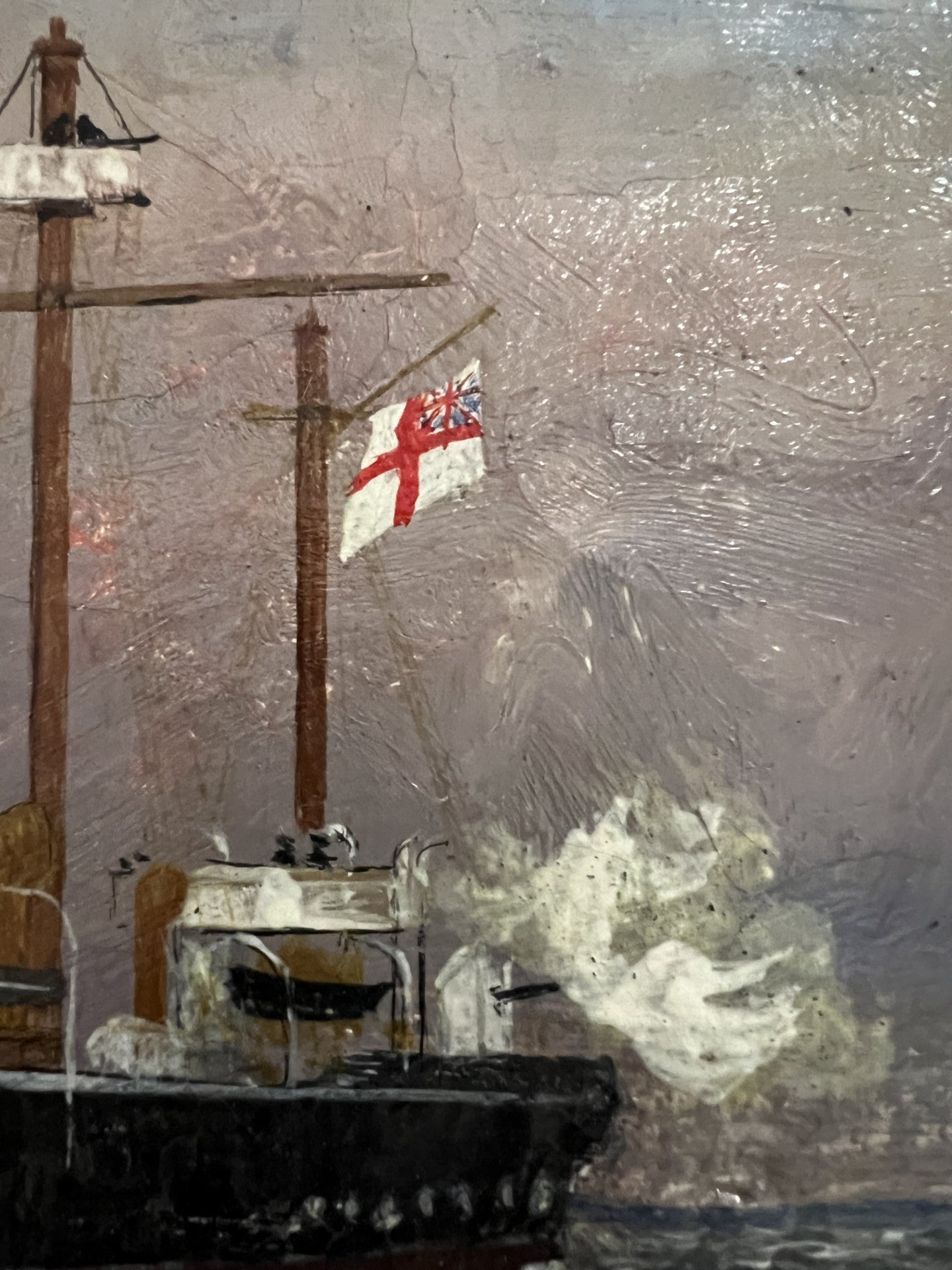 OLIO SU TELA C1880 NAVE DA GUERRA A VAPORE BRITANNICA HMS CONDOR BOMBARDAMENTO DI ALESSANDRIA (EGITTO)