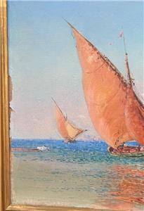 FRANCOIS NARDI 1861 - 1936 OIL ON CANVAS SAILING VESSEL WITH REGATTA IN DISTANCE