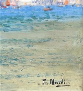 FRANCOIS NARDI 1861 - 1936 OIL ON CANVAS SAILING VESSEL WITH REGATTA IN DISTANCE