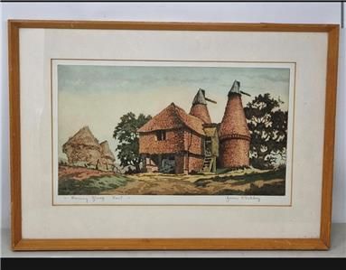 JAMES PRIDDEY 1916 - 1980 SIGNED ETCHING 'MORNING GLORY KENT' OAST HOUSE 1960