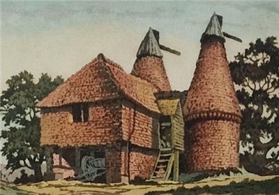 JAMES PRIDDEY 1916 - 1980 SIGNED ETCHING 'MORNING GLORY KENT' OAST HOUSE 1960