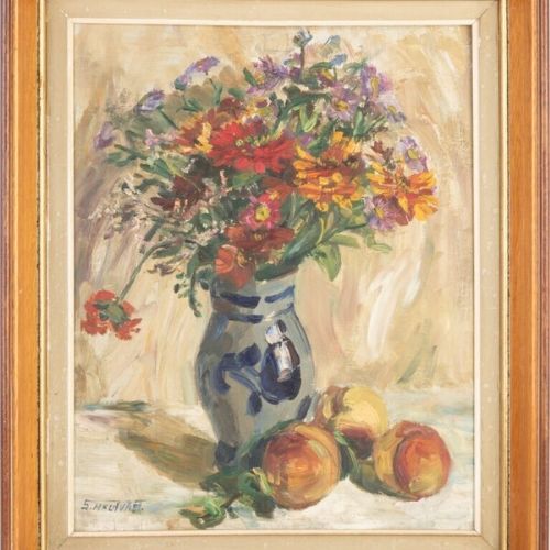 C1950 STILL LIFE OIL ON BOARD MID CENTURY ART