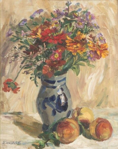 C1950 STILL LIFE OIL ON BOARD MID CENTURY ART