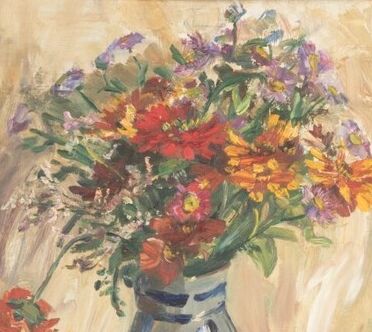 C1950 STILL LIFE OIL ON BOARD MID CENTURY ART