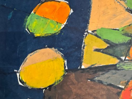 MID 1950S MIXED MEDIA (OIL AND OIL PASTEL) ON BOARD ABSTRACT CUBIST STILL LIFE FLOWERS