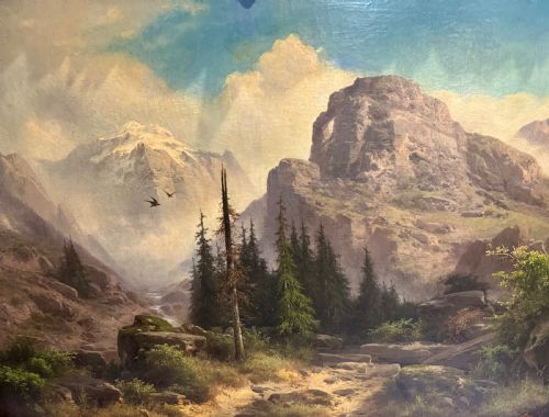 GUIDO AGOSTINO (ITALIAN, 1870-1898) LARGE OIL ON CANVAS ITALIAN MOUNTAIN SCENE