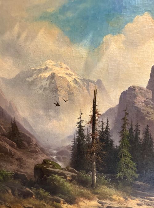 GUIDO AGOSTINO (ITALIAN, 1870-1898) LARGE OIL ON CANVAS ITALIAN MOUNTAIN SCENE