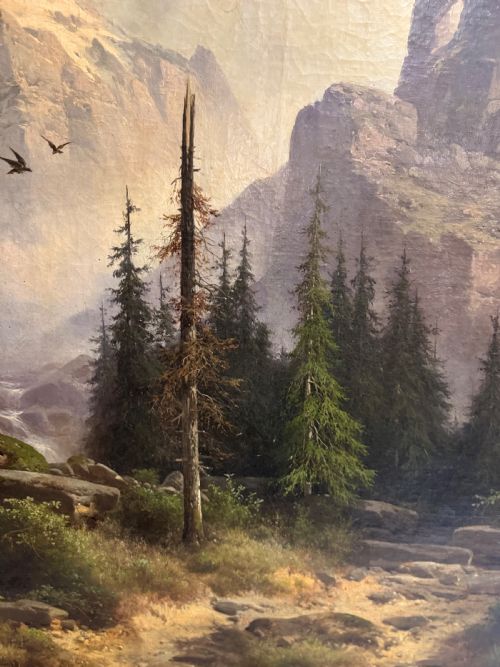 GUIDO AGOSTINO (ITALIAN, 1870-1898) LARGE OIL ON CANVAS ITALIAN MOUNTAIN SCENE