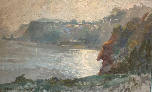 C1920 oil on board 'Babbacombe Bay Nr Torquay Devon. Harry Edmund Crute 1888 - 1975