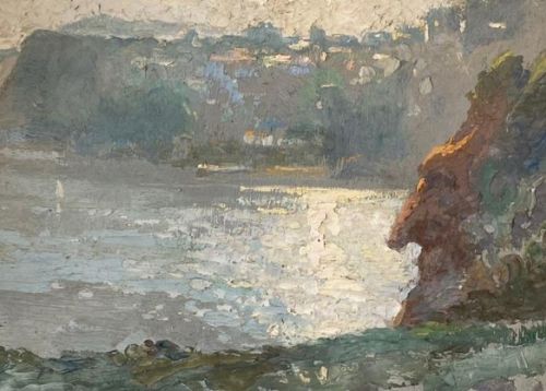 C1920 oil on board 'Babbacombe Bay Nr Torquay Devon. Harry Edmund Crute 1888 - 1975
