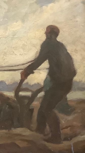 FRITZ GARTNER 1882 - 1958 GERMAN LANDSCAPE WITH CHIMNEYS AND PLOUGHING OIL ON CANVAS C1920