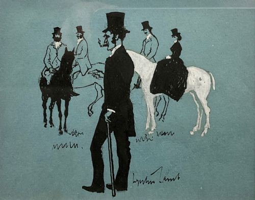 LYNTON LAMB 1907 - 1977 WATERCOLOUR DRAWING EQUESTRIAN SCENE C1950