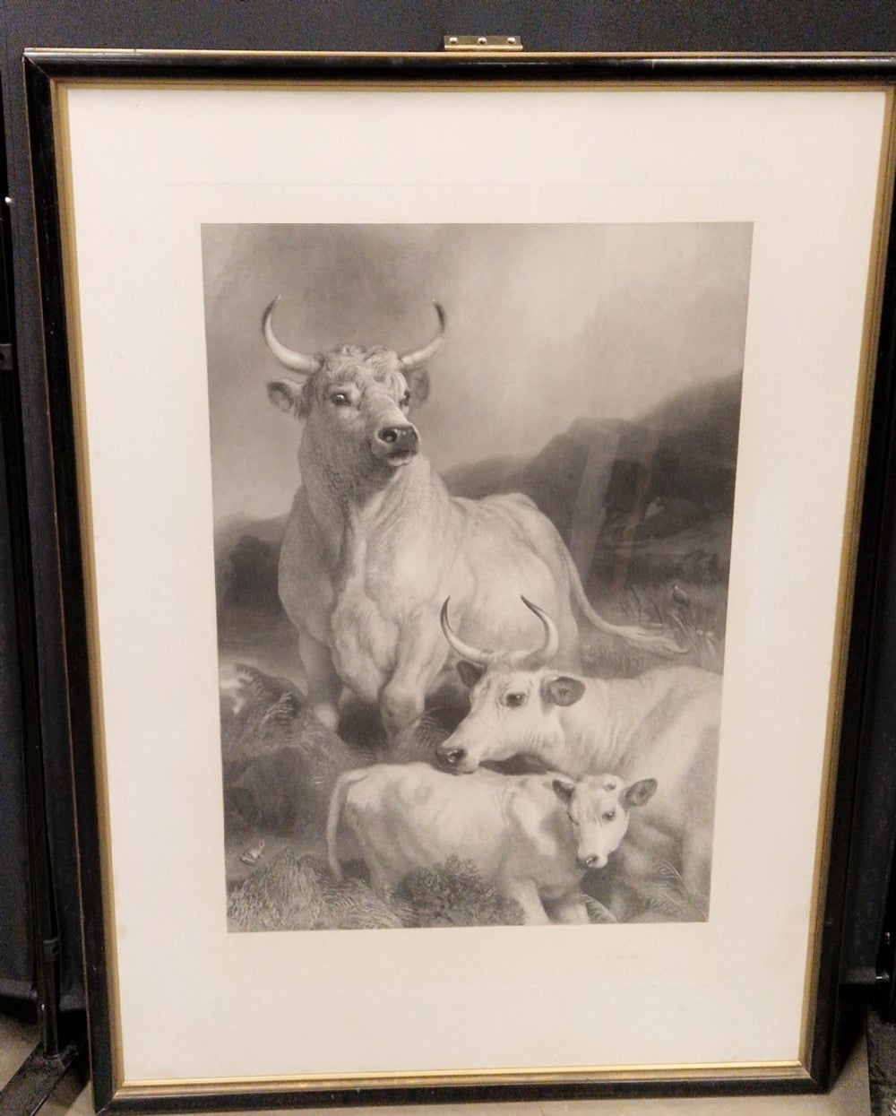 SIR EDWIN LANDSEER PRA. Wild Cattle at Chillingham 1869 etching signed by THOMAS LANDSEER