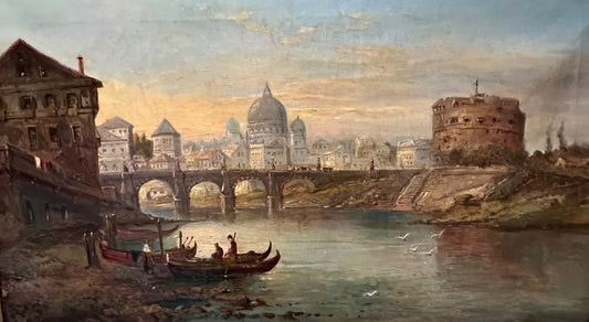 Oil painting of Rome with Castle Saint Angelo