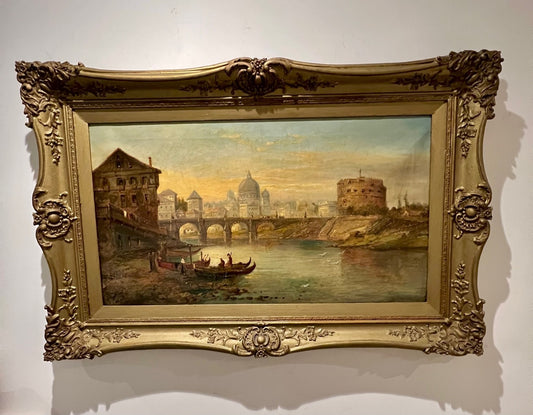Oil painting of Rome with Castle Saint Angelo