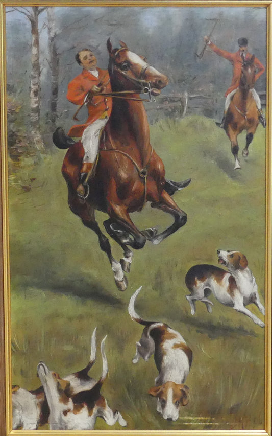 19THC ENGLISH SCHOOL, OIL PAINTING SIGNED HUNTING SCENE HIGH QUALITY, FRAMED