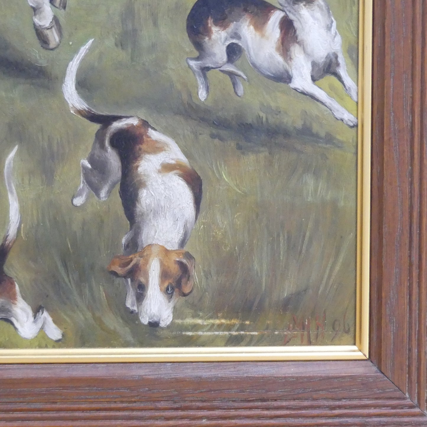 19THC ENGLISH SCHOOL, OIL PAINTING SIGNED HUNTING SCENE HIGH QUALITY, FRAMED
