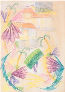 C1950S HYMAN SEGAL 1914 - 2004 CORNISH ST IVES ART -ABSTRACT TROPICAL LANDSCAPE