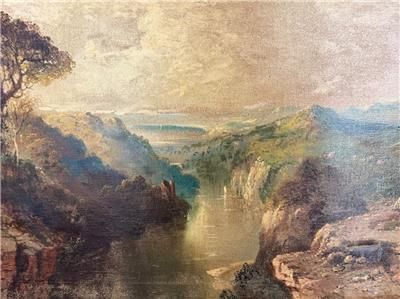 JAMES ISAIAH LEWIS 1861 - 1934 OIL ON LARGE SIZE CANVAS WYNDCLIFFE ON WYE RIVER C1900