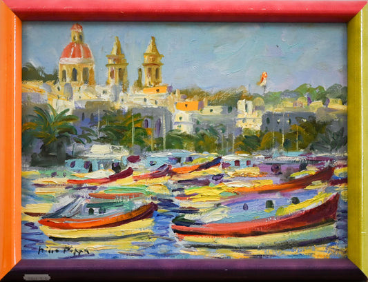 Regatta Along the French Riviera 1960's Oil on Board