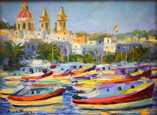 Regatta Along the French Riviera 1960's Oil on Board