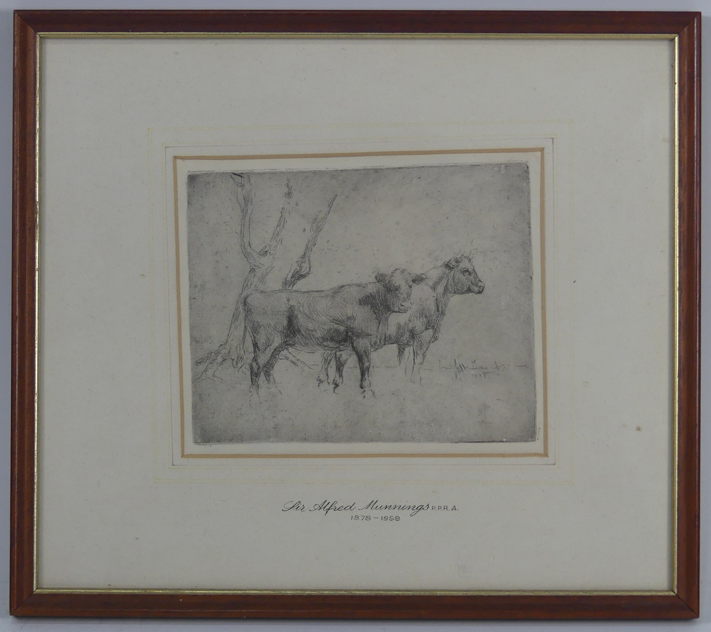 SIR ALFRED MUNNINGS 1878-1959 ORIGINAL ETCHING CATTLE BENEATH TREES