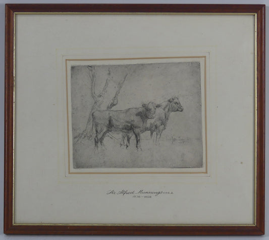 SIR ALFRED MUNNINGS 1878-1959 ORIGINAL ETCHING CATTLE BENEATH TREES