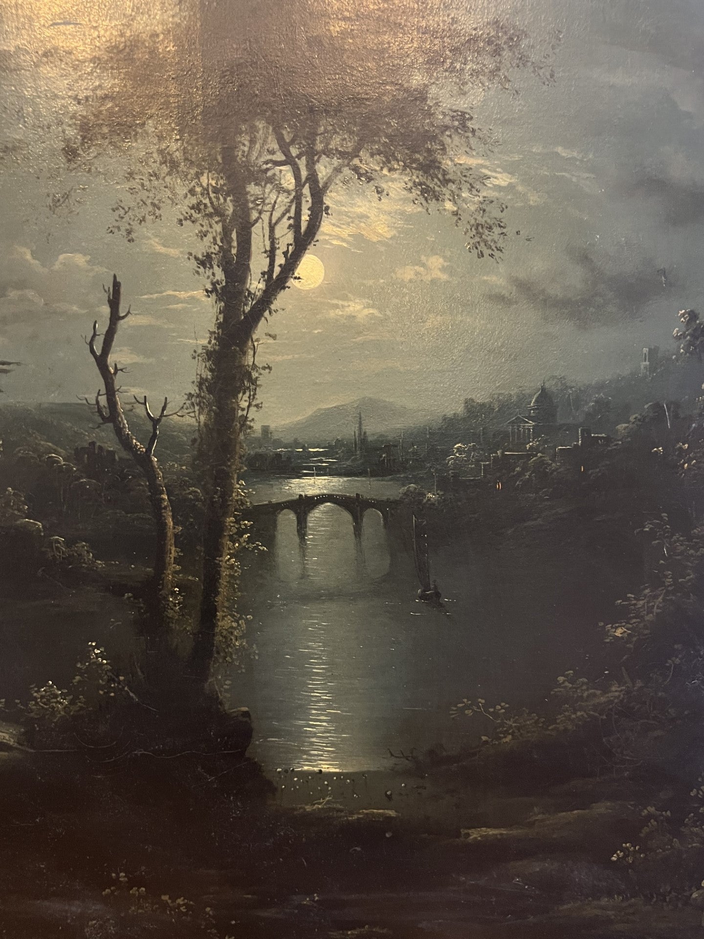 ATTRIBUTED TO SEBASTIAN PETHER 1793-1844 OIL ON CANVAS "MOONLIGHT RIVER SCENE"
