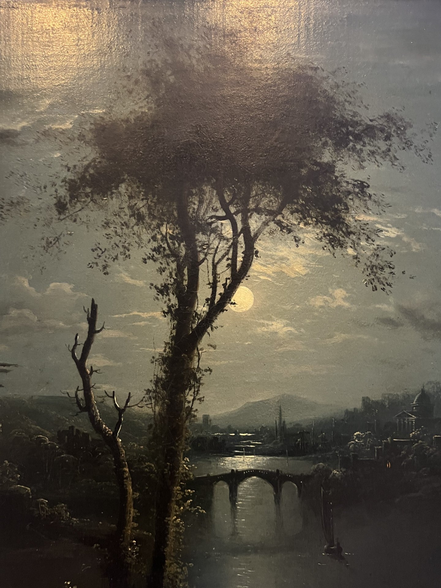 ATTRIBUTED TO SEBASTIAN PETHER 1793-1844 OIL ON CANVAS "MOONLIGHT RIVER SCENE"