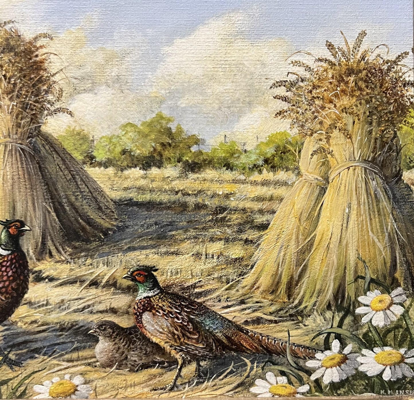 C1970s Oil on Canvas “Pheasant in Field”
