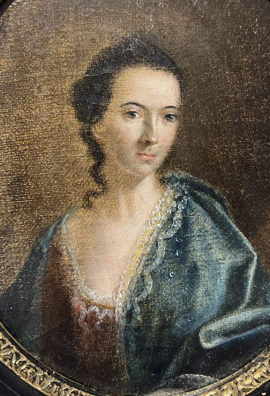 18th CENTURY OIL ON CANVAS "BEAUTIFUL YOUNG WOMAN"