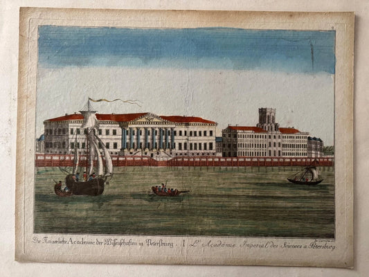 L'Academie Imperial des Sciences a Petersburg Hand Coloured Engraving c1790